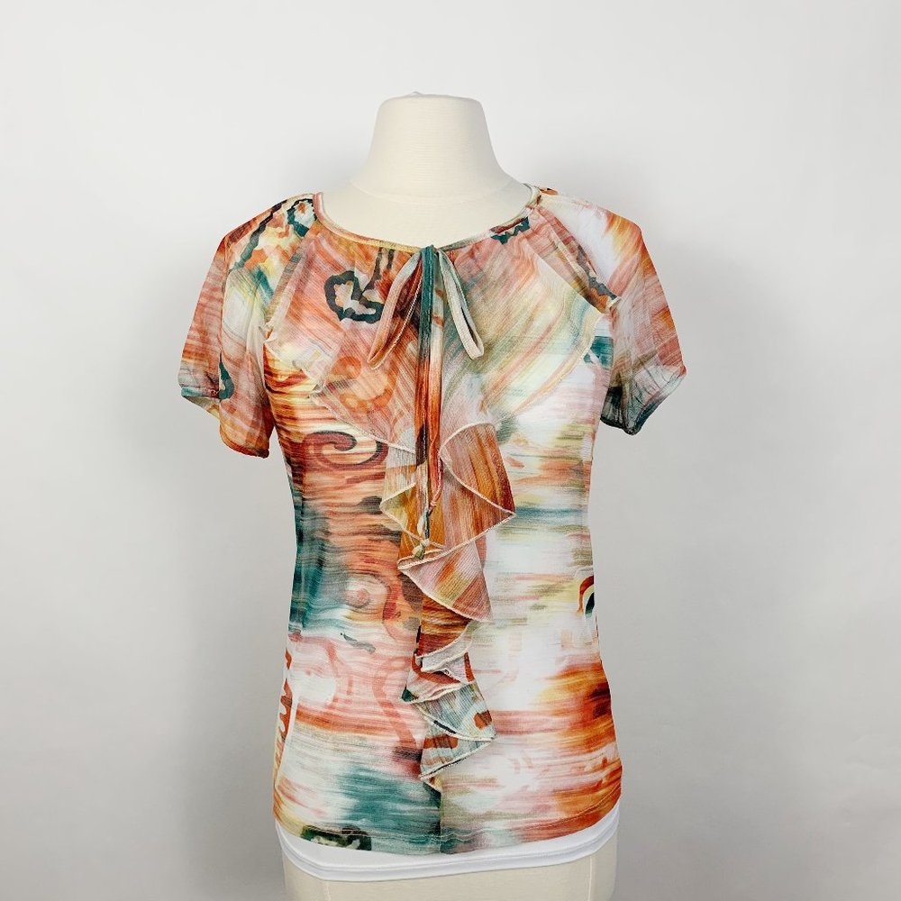 Karen Kane Sheer Orange and Green Top M
